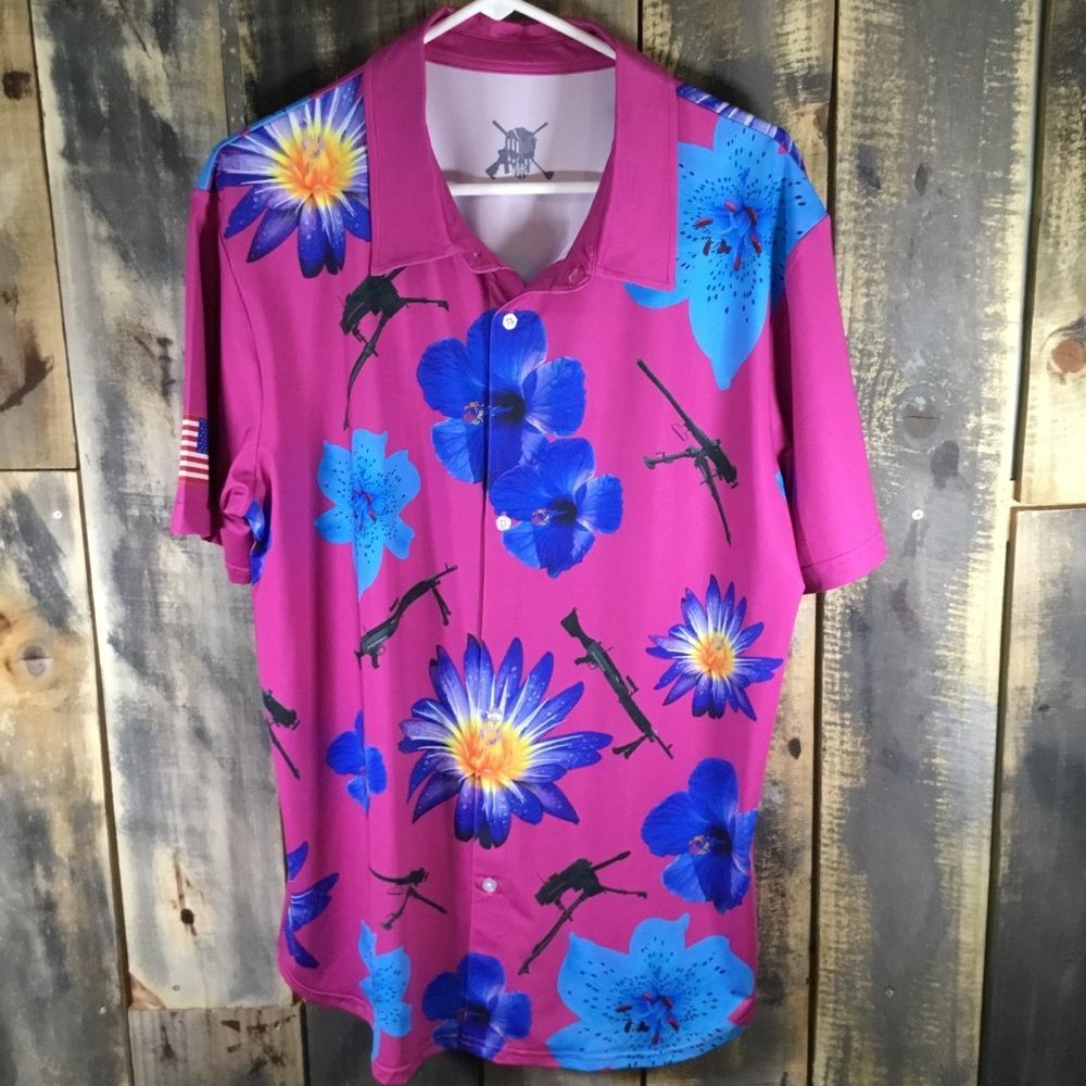 American Grunt Hawaiian print button down shirt men’s size large